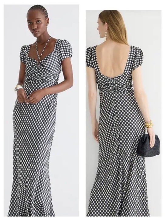 J. Crew Dresses & Skirts - J. Crew Collection NWTs Silk Tie Neck Cap Sleeve Maxi Dress Gingham size 4 Black